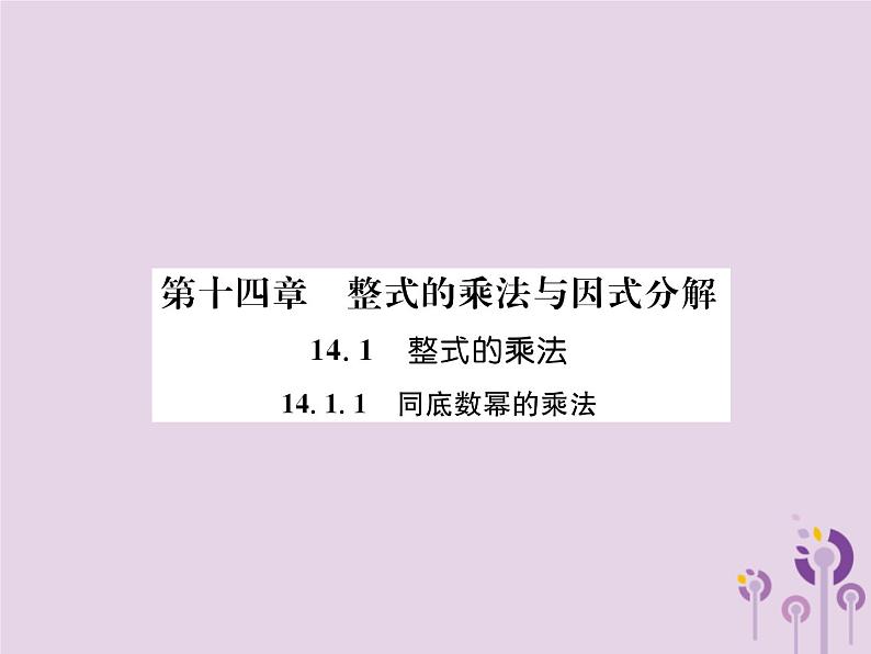 八年级数学上册第14章整式的乘法与因式分解14-1整式的乘法14-1-1同底数幂的乘法作业课件第1页