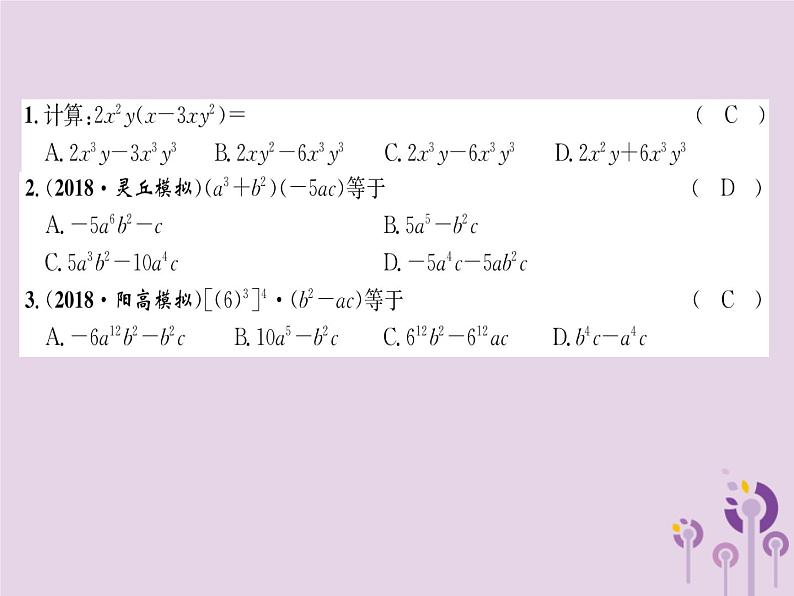 八年级数学上册第14章整式的乘法与因式分解14-1整式的乘法14-1-4整式的乘法第2课时单项式乘以多项式（练习手册）课件02