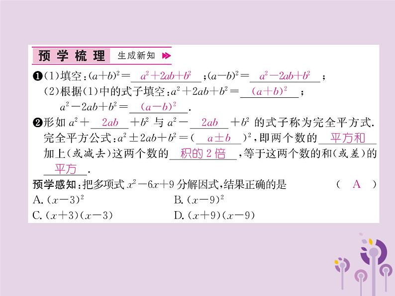 八年级数学上册第14章整式的乘法与因式分解14-3因式分解14-3-2公式法第2课时运用完全平方公式分解因式作业课件02