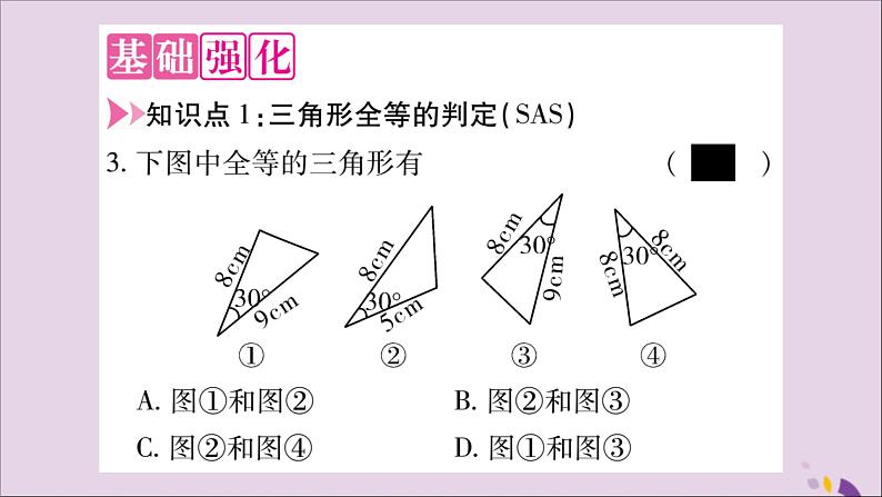 八年级数学上册第十二章全等三角形12-2三角形全等的判定第2课时三角形全等的判定（二）SAS习题课件03