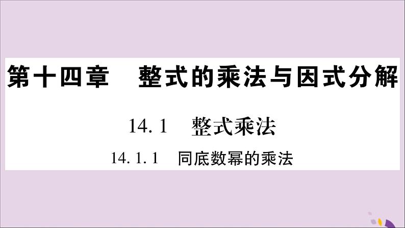 八年级数学上册第十四章整式的乘法与因式分解14-1整式的乘法14-1-1同底数幂的乘法习题课件第1页