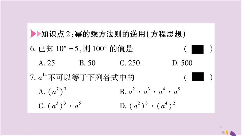 八年级数学上册第十四章整式的乘法与因式分解14-1整式的乘法14-1-2幂的乘方习题课件05