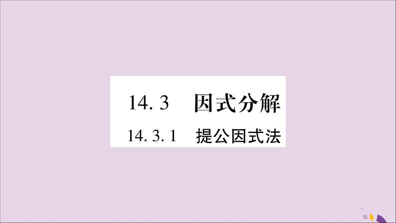 八年级数学上册第十四章整式的乘法与因式分解14-3因式分解14-3-1提公因式法习题课件01