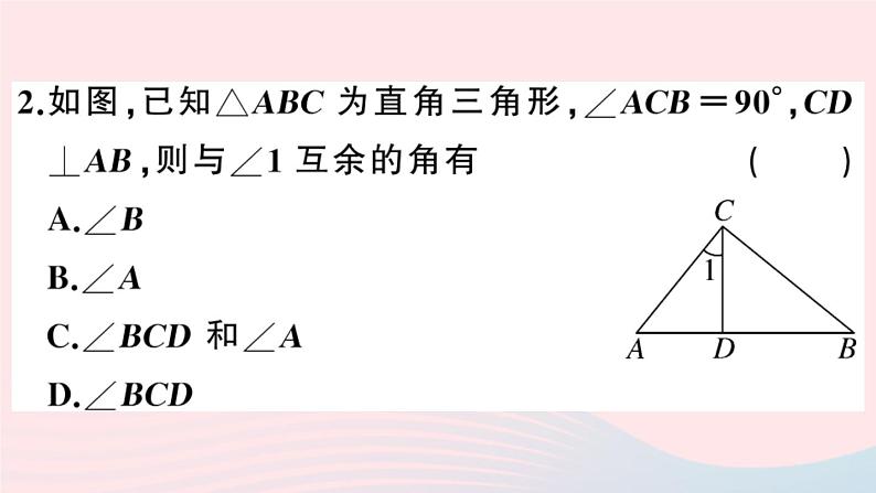 八年级数学上册第十一章三角形11-2与三角形有关的角1三角形的内角第2课时直角三角形的两锐角互余课件第3页