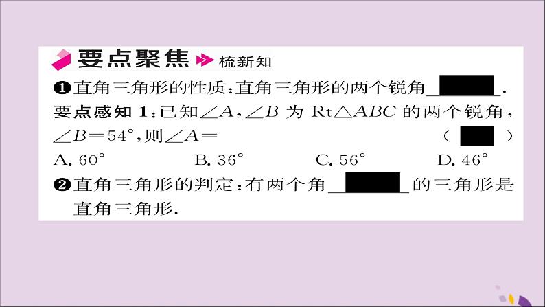 八年级数学上册第十一章三角形11-2与三角形有关的角11-2-1第2课时直角三角形的两个锐角互余课件第2页