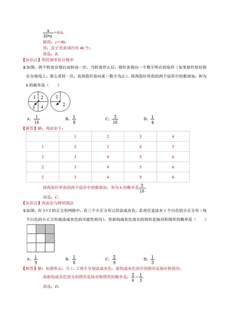 2020-2021学年人教版九年级数学上册课时同步练 第25章 概率初步单元测试（提高卷）（解析版）03