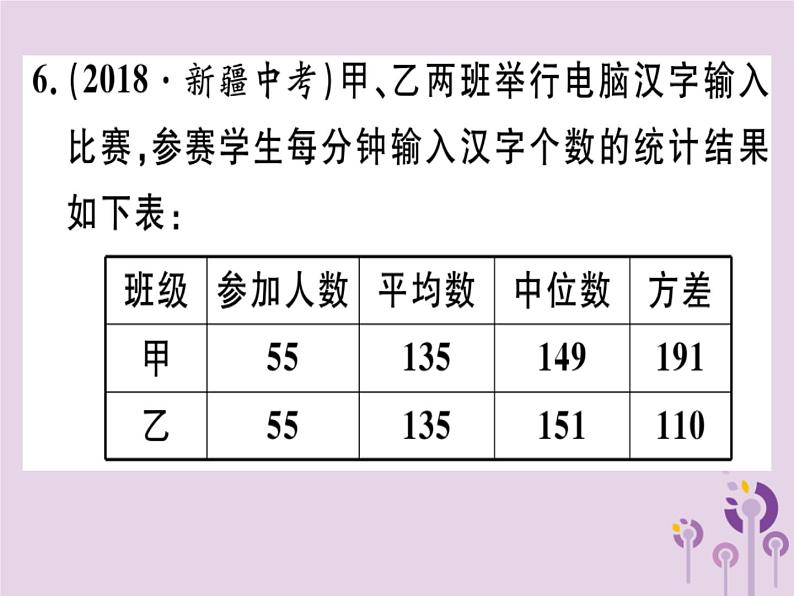 2019春八年级数学下册第二十章《数据的分析》20-2数据的波动程度20-2-1方差习题课件07