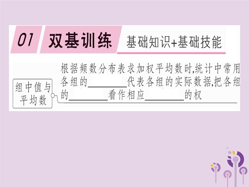 2019春八年级数学下册第二十章《数据的分析》20-1数据的集中趋势20-1-1-2用样本平均数估计总体平均数习题课件01