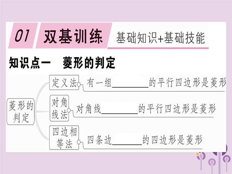 2019春八年级数学下册第十八章《平行四边形》18-2特殊的平行四边形18-2-2-2菱形的判定习题课件01