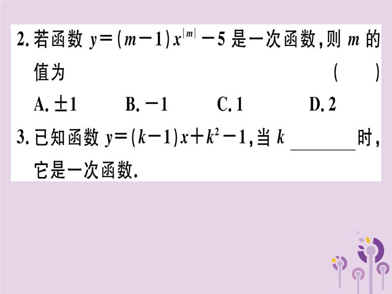 2019春八年级数学下册第十九章《一次函数》19-2一次函数19-2-2-1一次函数的概念习题课件02