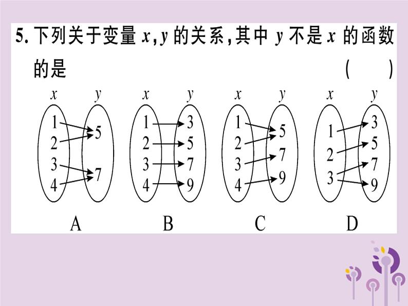 2019春八年级数学下册第十九章《一次函数》19-1变量与函数19-1-1变量与函数习题课件05