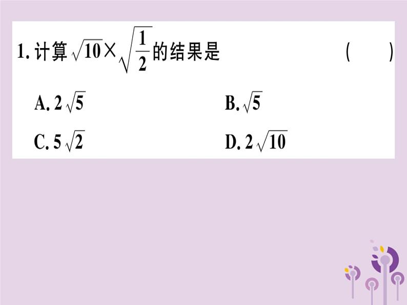 2019春八年级数学下册第十六章《二次根式》16-2二次根式的乘除16-2-1二次根式的乘法习题课件02