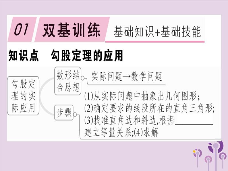 2019春八年级数学下册第十七章《勾股定理》17-1勾股定理17-1-2勾股定理在实际生活中的应用习题课件01