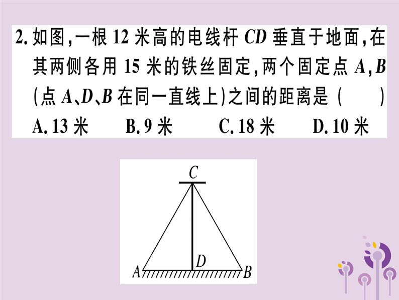 2019春八年级数学下册第十七章《勾股定理》17-1勾股定理17-1-2勾股定理在实际生活中的应用习题课件03