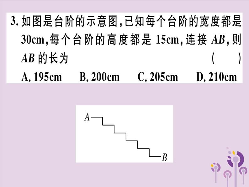 2019春八年级数学下册第十七章《勾股定理》17-1勾股定理17-1-2勾股定理在实际生活中的应用习题课件04