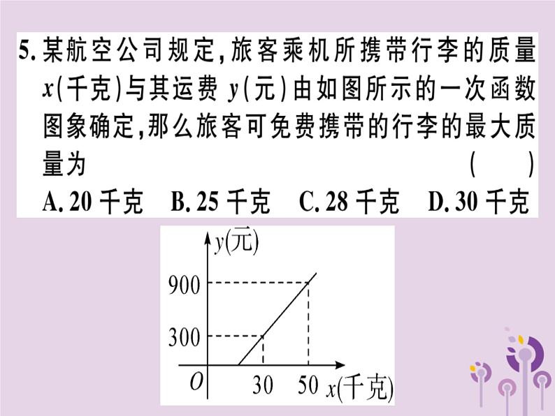 2019春八年级数学下册阶段综合训练七一次函数与方程、不等式及应用（测试范围19-2-2第4课时_19-3）习题课件05