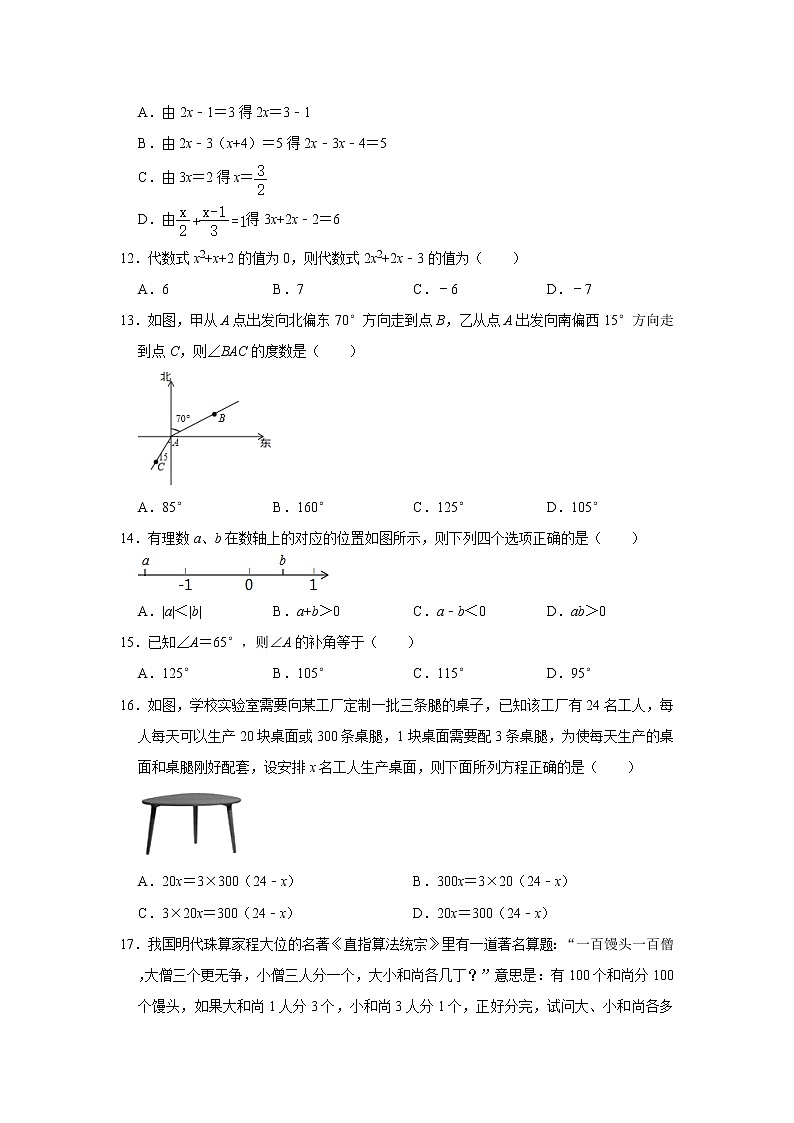 2020年人教版七年级数学上册期末常考题型综合复习训练     解析版第2页
