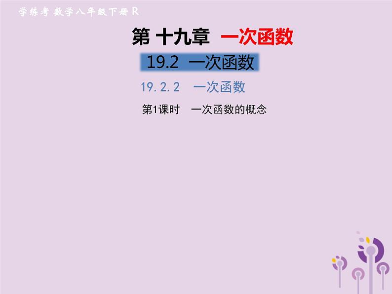 2019年春八年级数学下册第19章一次函数19-2一次函数19-2-2一次函数第1课时一次函数的概念习题课件01