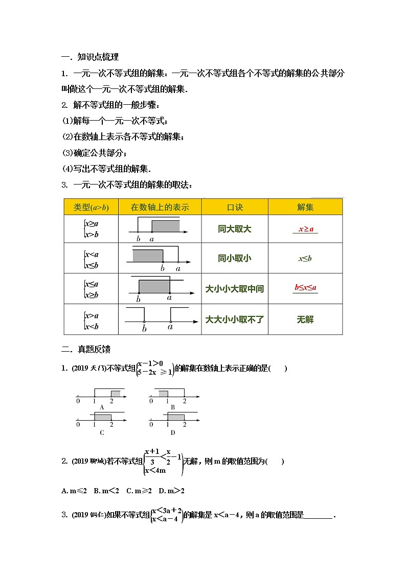 2020年中考数学复习靶向专题复习与提升专用讲义一次不等式与一次不等式组（无答案）第3页