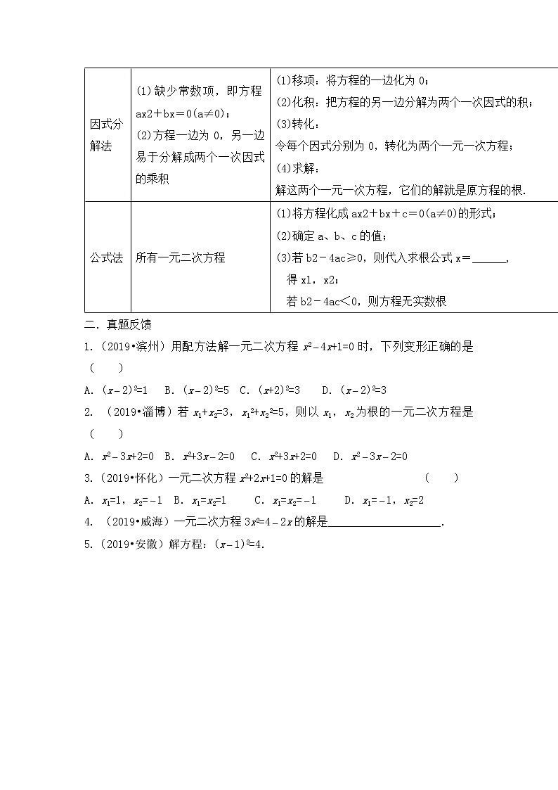 2020年中考数学复习靶向专题复习与提升专用讲义一元二次方程组（无答案）02