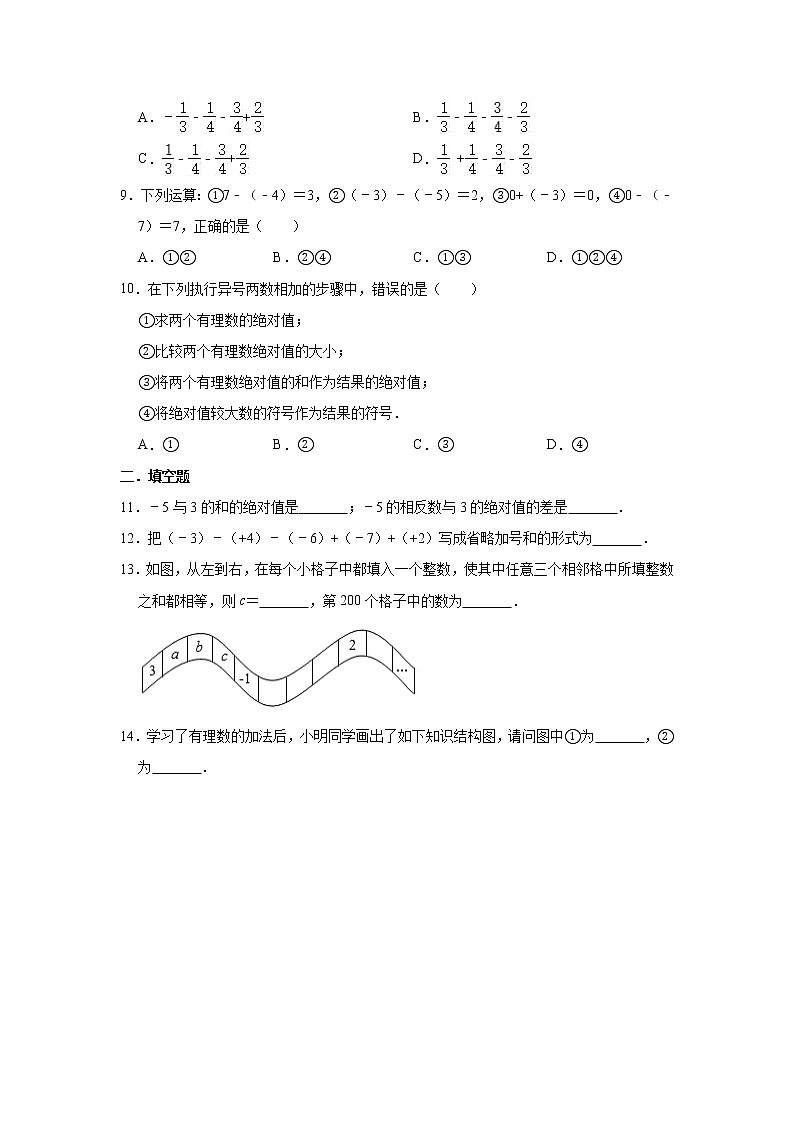 人教版数学七年级上册 第1章 1.3有理数的加减法同步测试试题（一）02