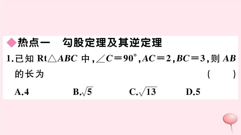 2019秋八年级数学上册第14章勾股定理本章热点专练习题课件02