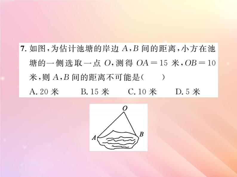 2019秋八年级数学上册第2章三角形2-1三角形（第1课时三角形的有关概念及三边关系）习题课件（新版）湘教版07