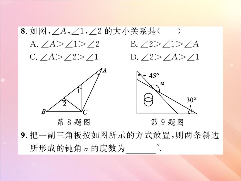 2019秋八年级数学上册第2章三角形2-1三角形（第3课时三角形内角和定理）习题课件（新版）湘教版第8页