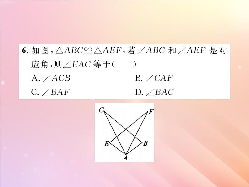 2019秋八年级数学上册第2章三角形2-5全等三角形（第1课时全等三角形及其性质）习题课件（新版）湘教版07