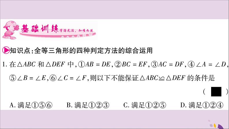 八年级数学上册第2章三角形2-5全等三角形第6课时全等三角形的性质与判定的综合运用习题课件（新版）湘教版03