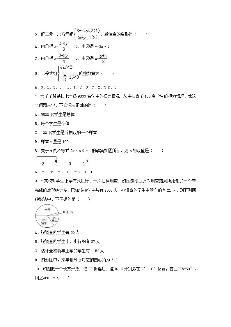 2021年人教版数学七年级下册 第三次月考复习试卷一（含答案）02