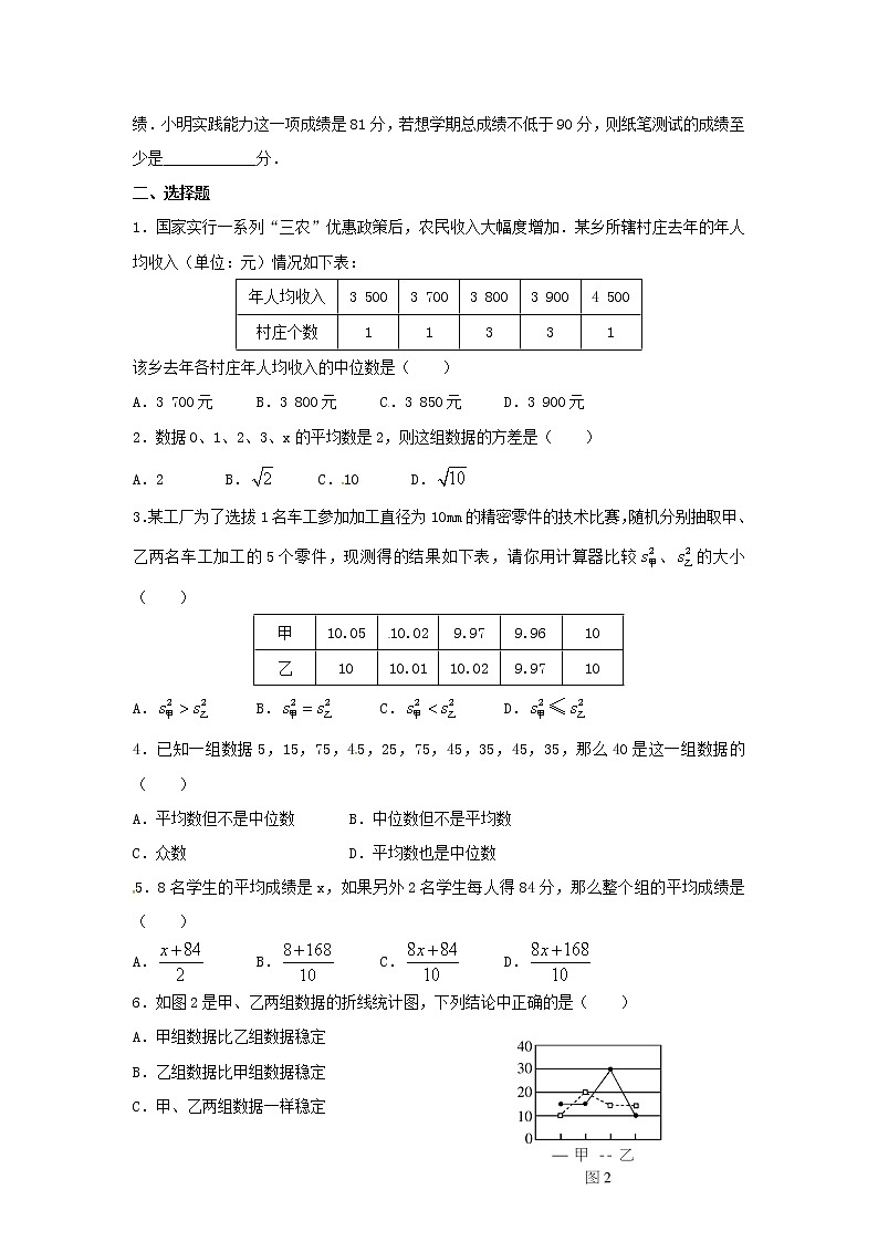 2021年人教版数学八下《数据的分析》单元测试三（含答案）02