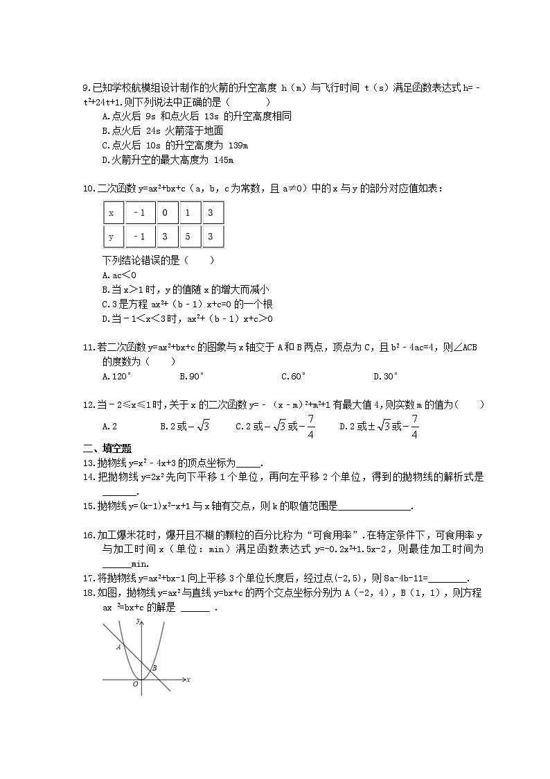 2020年人教版数学九年级上册单元测试《二次函数》 (含答案)02