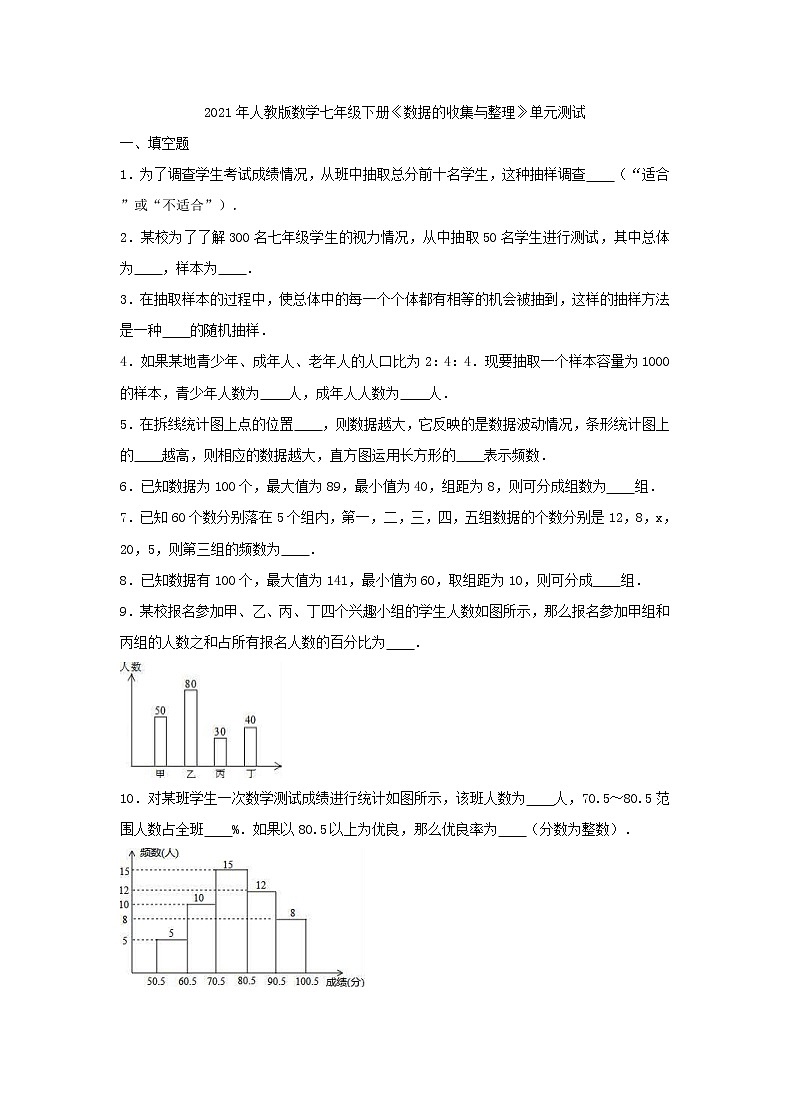 2021年人教版数学七年级下册《数据的收集与整理》单元测试一（含答案）01
