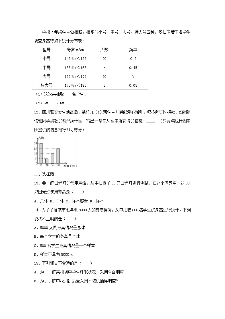 2021年人教版数学七年级下册《数据的收集与整理》单元测试一（含答案）02