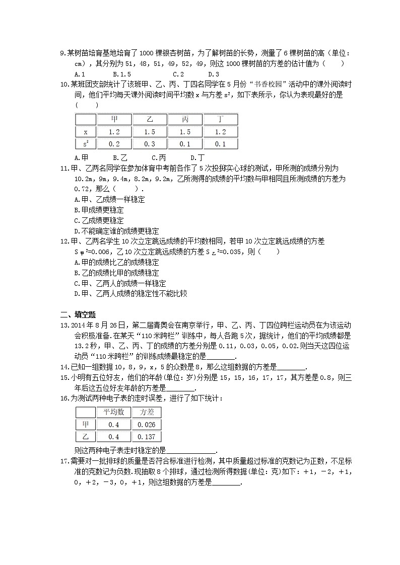 2021年人教版数学八年级下册20.2《数据的波动程度》精选练习 (含答案)02