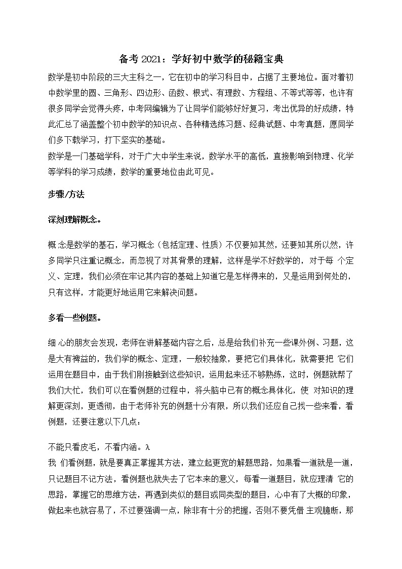 中考数学复习2021：学好初中数学的秘籍宝典第1页