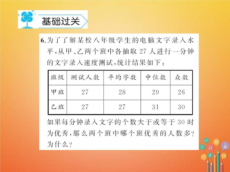 华东师大版八年级数学下册20数据的整理与初步处理20.2数据的集中趋势作业课件(含答案)06