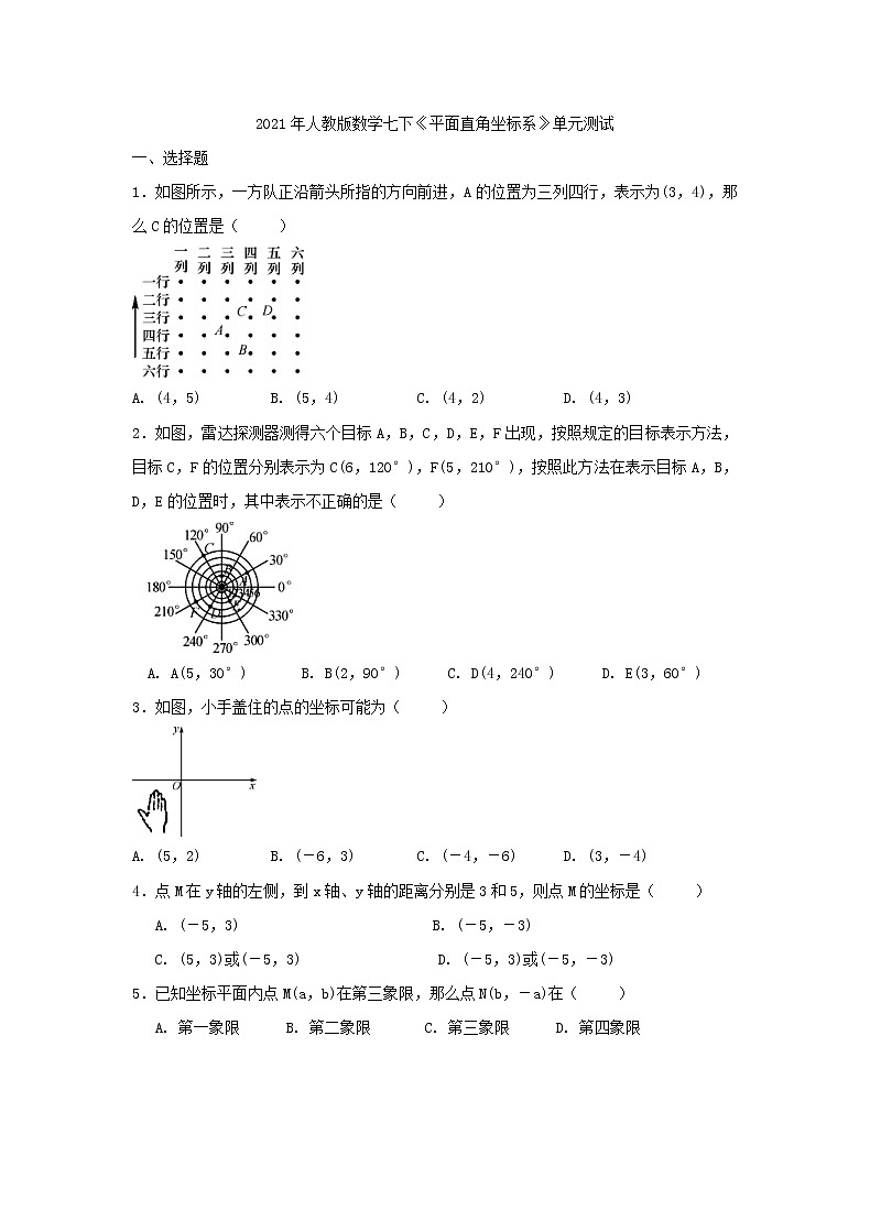 2021年人教版数学七下《平面直角坐标系》单元测试一（含答案）01
