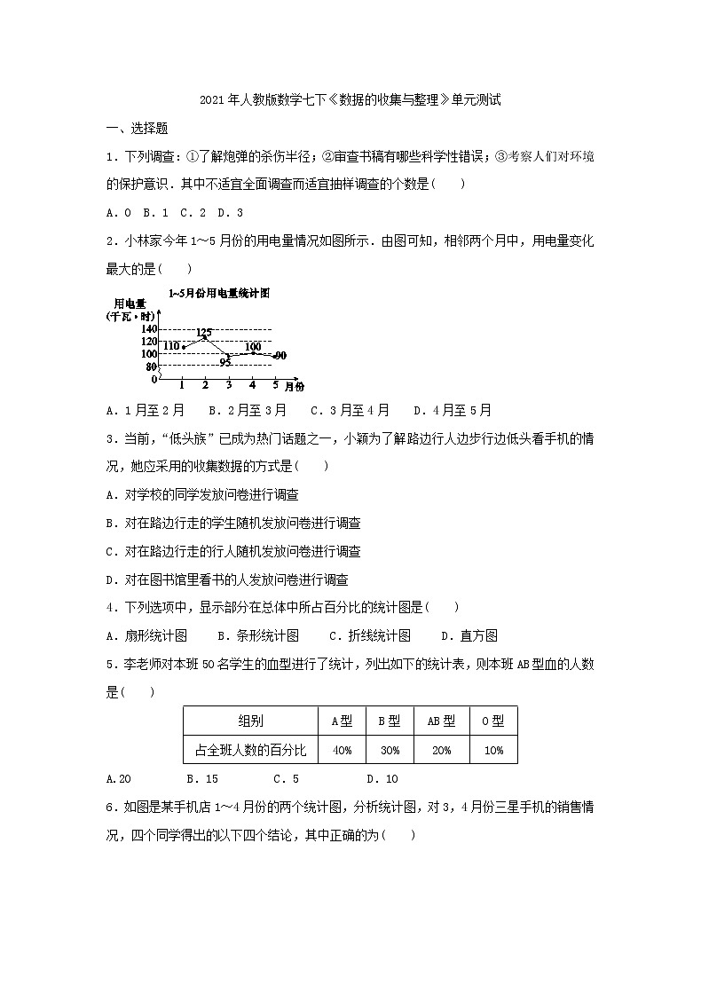 2021年人教版数学七下《数据的收集与整理》单元测试二（含答案）01