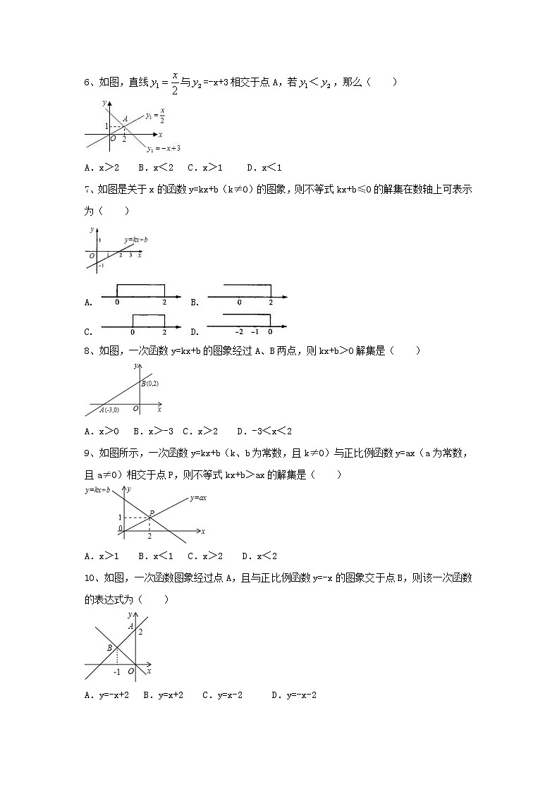 2021年人教版数学八年级下册19.2.3 《一次函数与方程、不等式》课后练习（含答案）第2页