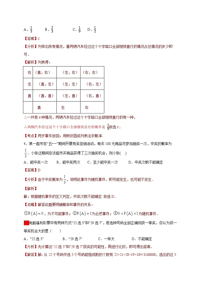 2020-2021学年初三数学第二十五章 概率初步（能力提升） 试卷02