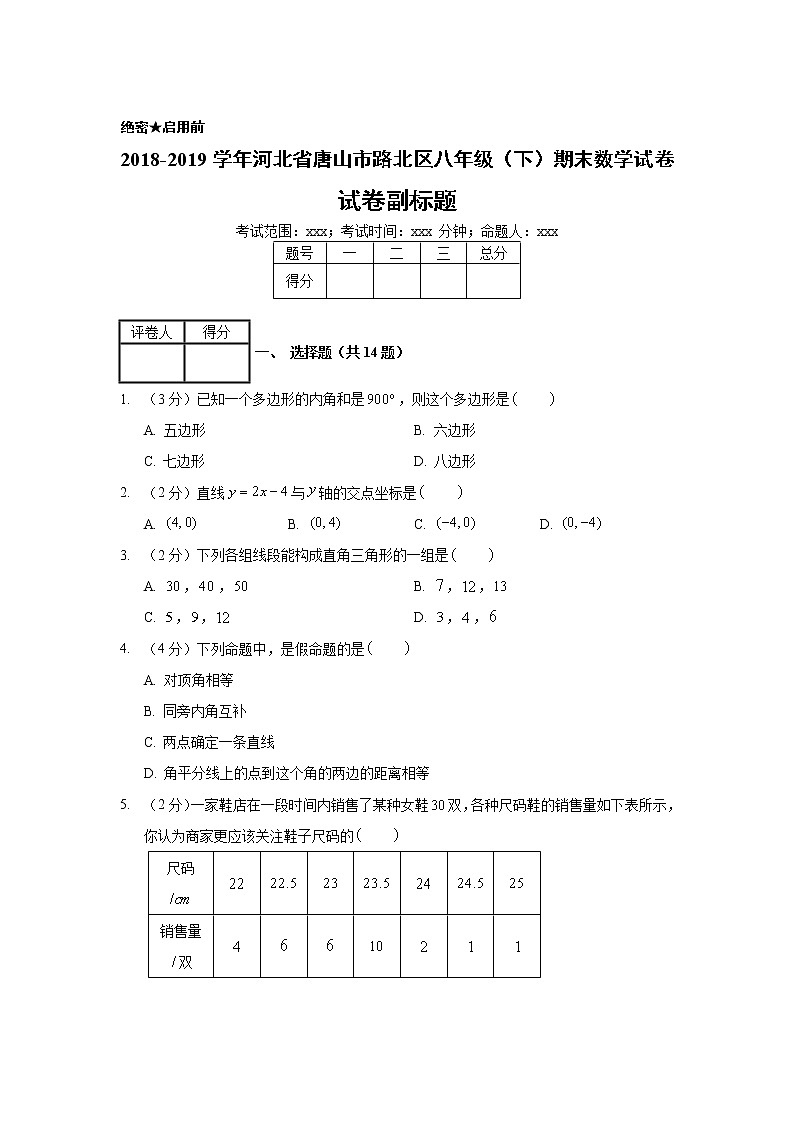 2018-2019学年河北省唐山市路北区八年级（下）期末数学试卷01
