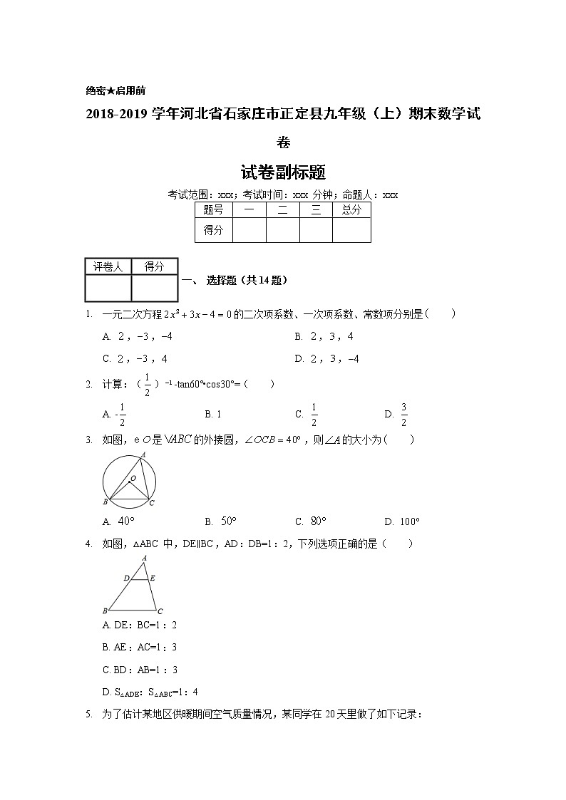 2018-2019学年河北省石家庄市正定县九年级（上）期末数学试卷01
