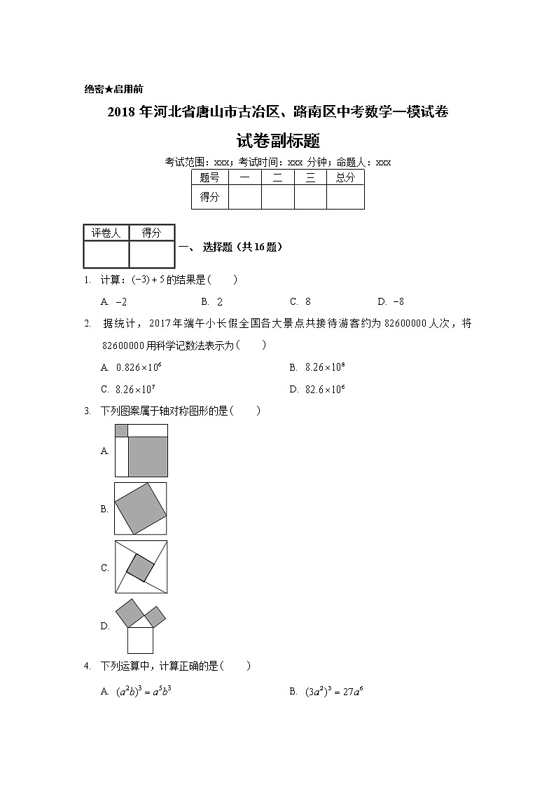 2018年河北省唐山市古冶区、路南区中考数学一模试卷01