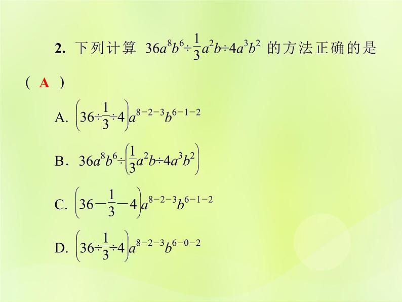 八年级数学上册第12章整式的乘除12-4整式的除法12-4-1单项式除以单项式习题课件05