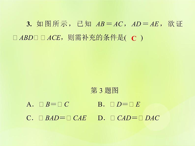 八年级数学上册第13章全等三角形13-2三角形全等的判定13-2-3边角边习题课件05