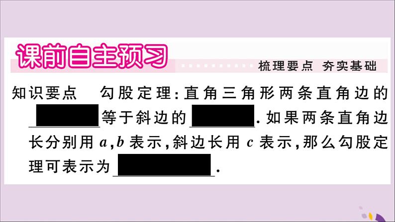 八年级数学上册第14章勾股定理14-1勾股定理14-1-1直角三角形三边的关系第1课时探索直角三角形三边的关系习题课件02