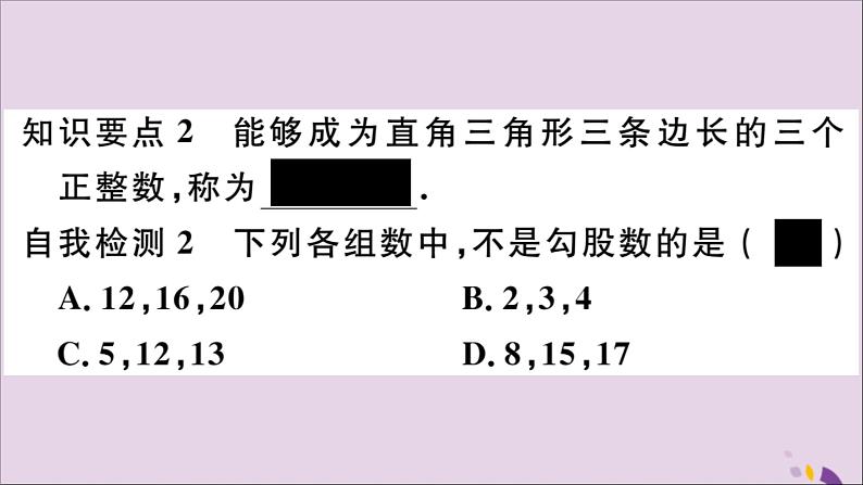 八年级数学上册第14章勾股定理14-1勾股定理14-1-2直角三角形的判定习题课件03