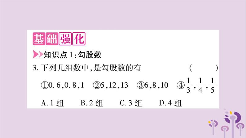 八年级数学上册第14章勾股定理14-1勾股定理14-1-2直角三角形的判定作业课件03